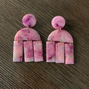Pink Marbled Dangle Clay Earrings